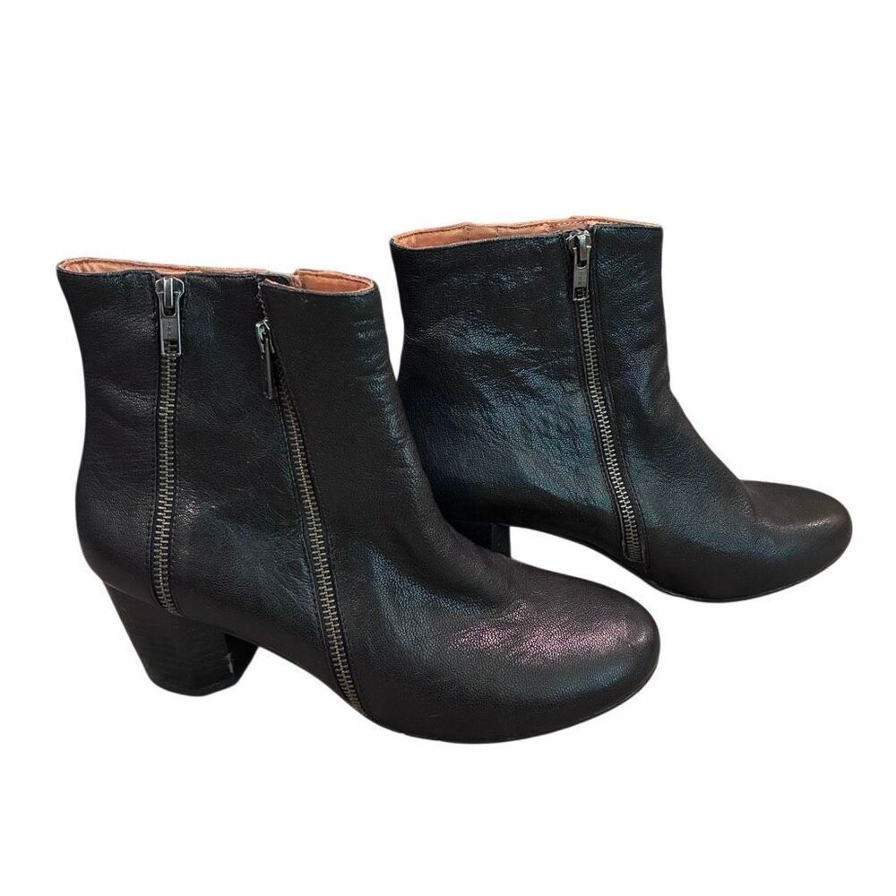 Gentle Souls by Kenneth Cole Womens Mid Calf Leather Boots 9.5M Black Side Zip